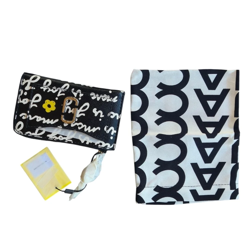 Marc Jacobs Black and White Patterned Wallet with Yellow Accents